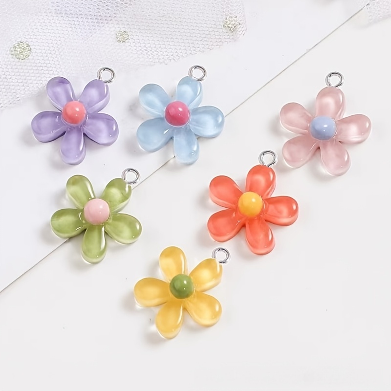 38pcs Mixed Colors 5-Leaf Flower Resin Charms for Jewellery Making